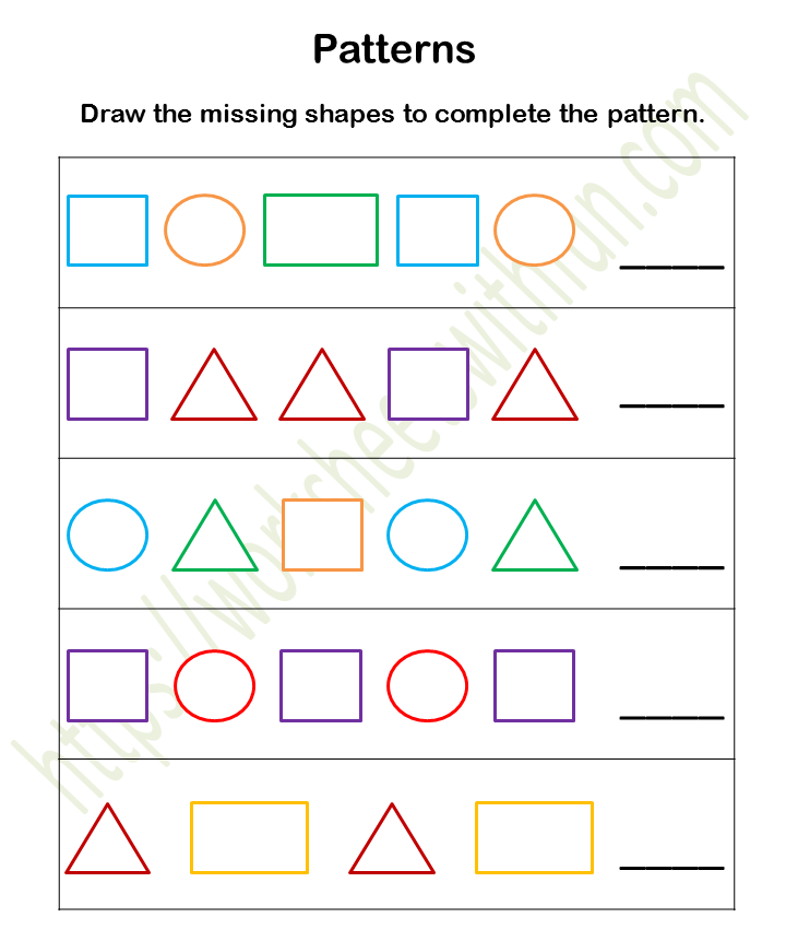 Course Mathematics Preschool, Topic Patterns Worksheets